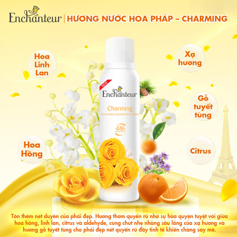 Xịt Khử Mùi Enchanteur Hương Nước Hoa Siêu Khô Thoáng