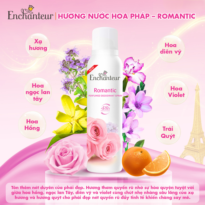 Xịt Khử Mùi Enchanteur Hương Nước Hoa Siêu Khô Thoáng