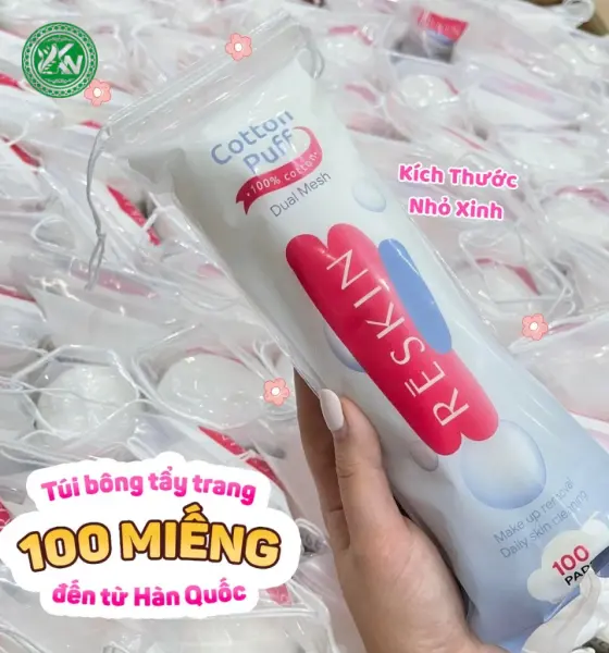 Bông tẩy trang 5 lớp đa năng 2 in 1 100% cotton thiên nhiên Reskin Cotton Puff Dual Mesh