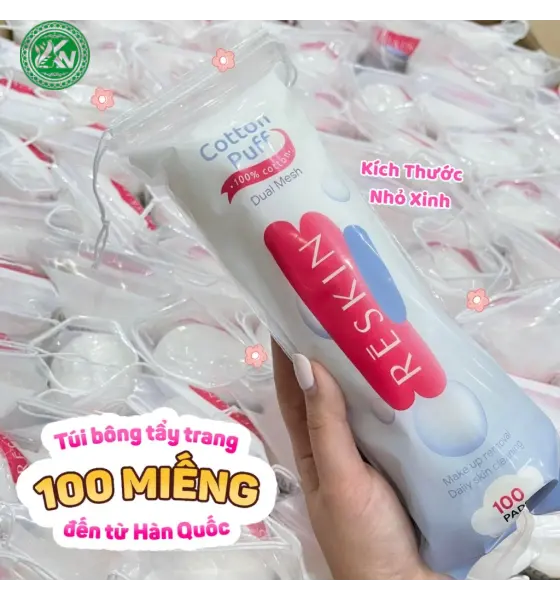 Bông tẩy trang 5 lớp đa năng 2 in 1 100% cotton thiên nhiên Reskin Cotton Puff Dual Mesh