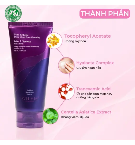 Sữa rửa mặt trắng da Vitamin E WHISIS Hàn Quốc Pure Esthetic Deep Clean Foam Cleansing giúp làm sạch sâu