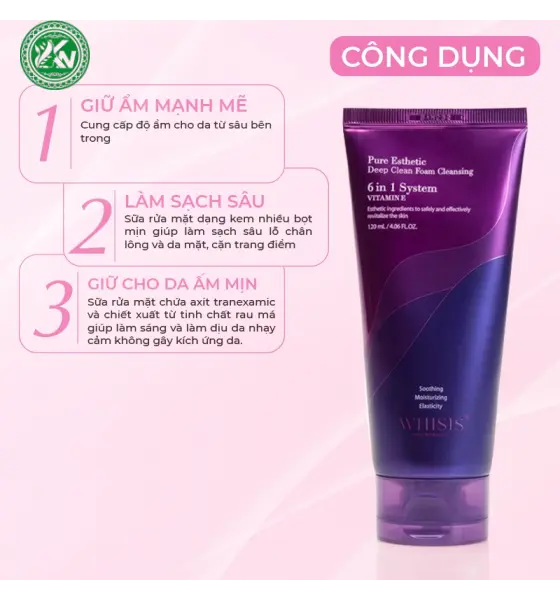 Sữa rửa mặt trắng da Vitamin E WHISIS Hàn Quốc Pure Esthetic Deep Clean Foam Cleansing giúp làm sạch sâu